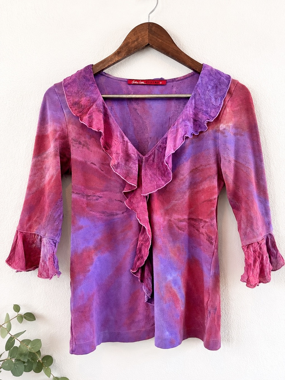 Barbara Lesser Fibers Ruffle Top Fairy Grunge Boho Whimsigoth Tie Dye USA S G11